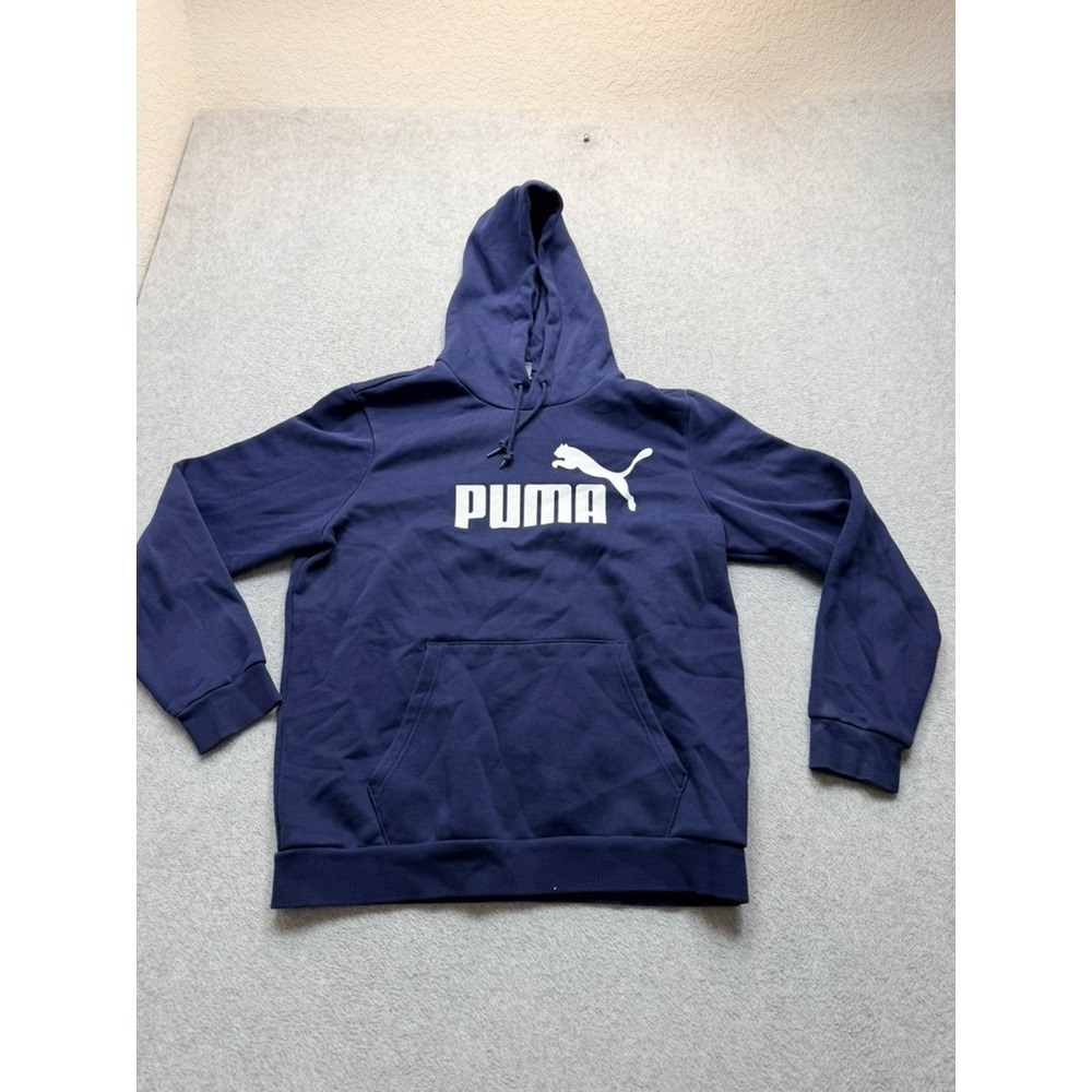 Puma Mens Navy Blue Logo Pullover Hoodie Sweatshirt Size M
